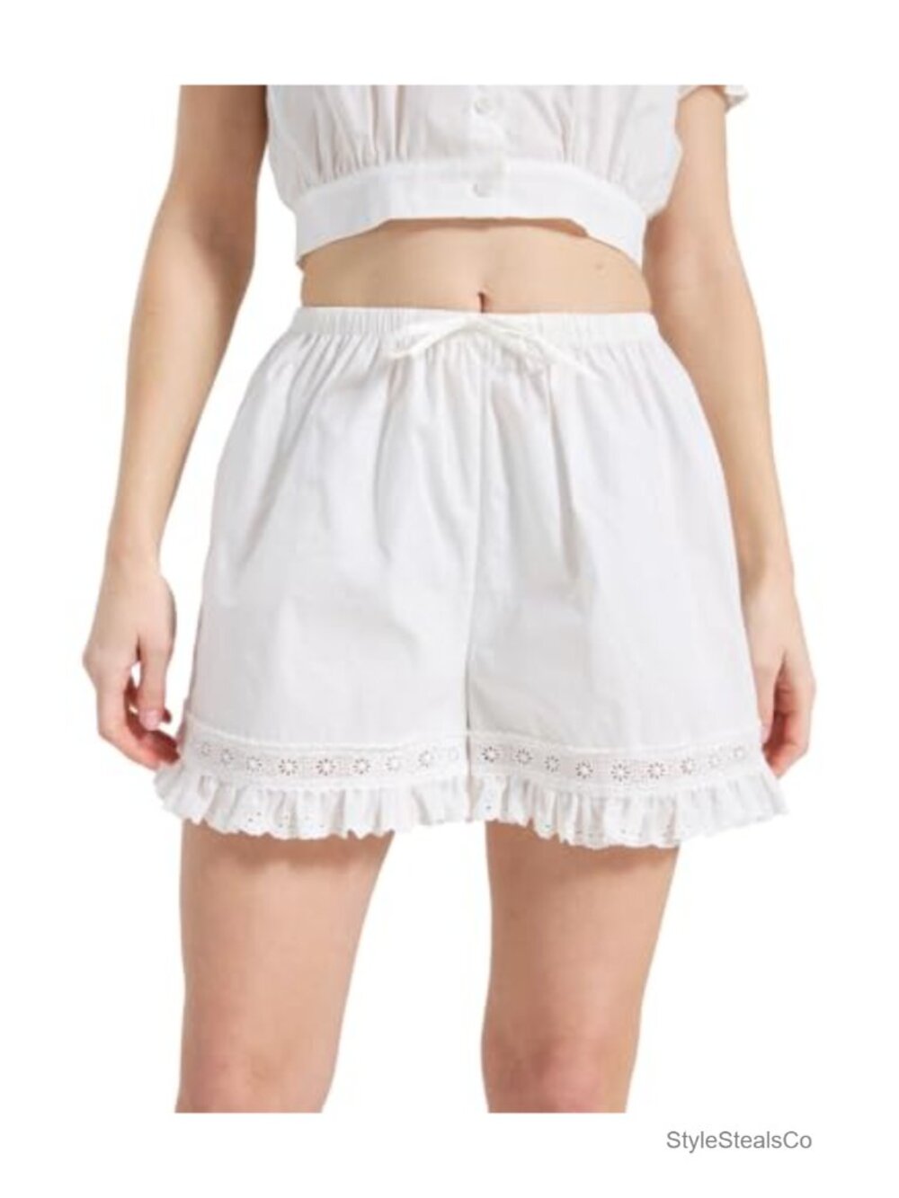 100% Cotton Pettipants Lace Trim Drawstring Bloomer Shorts Layering Lounge